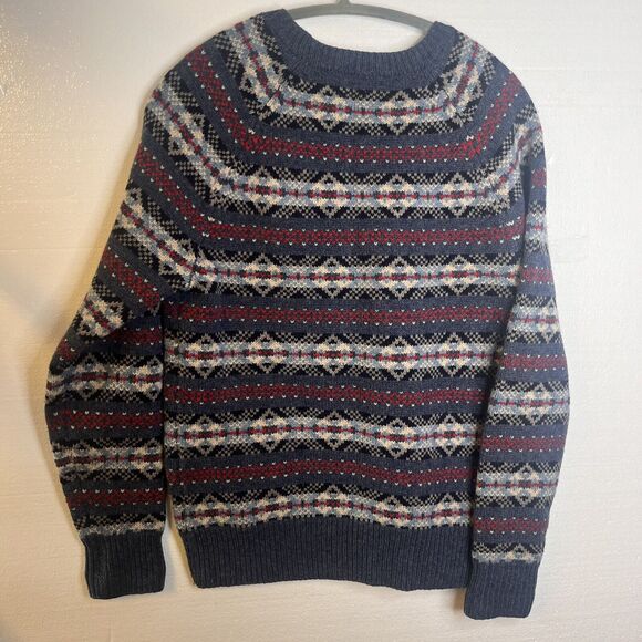 J Crew Blue Red Fair Isle Nordic Knit 100% Lambswool Crewneck Sweater size small - Picture 4 of 6